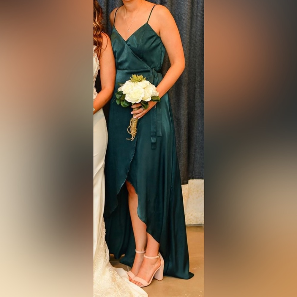 Show Me Your Mumu Wrap Satin Emerald Green Dress Size Small